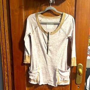 Free People We the Free Beige Long Sleeve Top with Pockets, XS